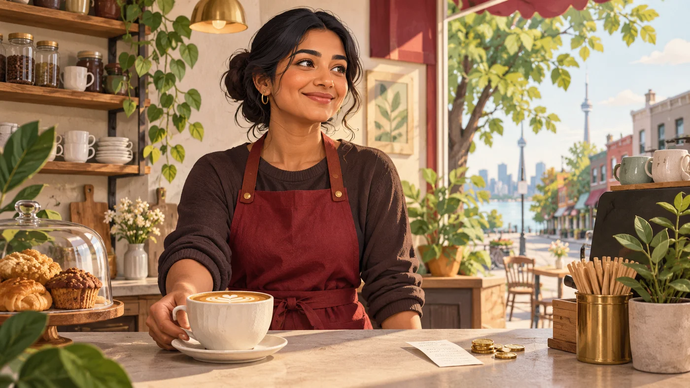 Conceptual illustration of a cafe worker at a local business